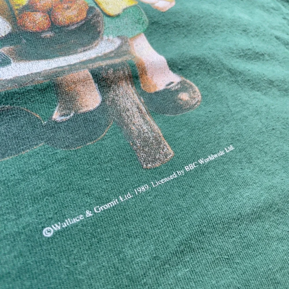 VTG 1989 Wallace and Gromit Shaun the Sheep Portrait Green T-Shirt M USA Single